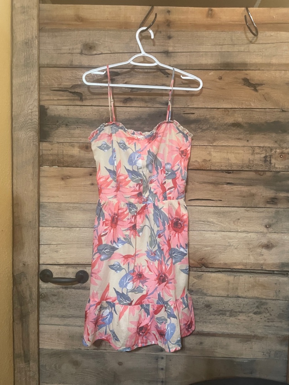 Floral Pink & Cream Spaghetti-Strap Mini Dress